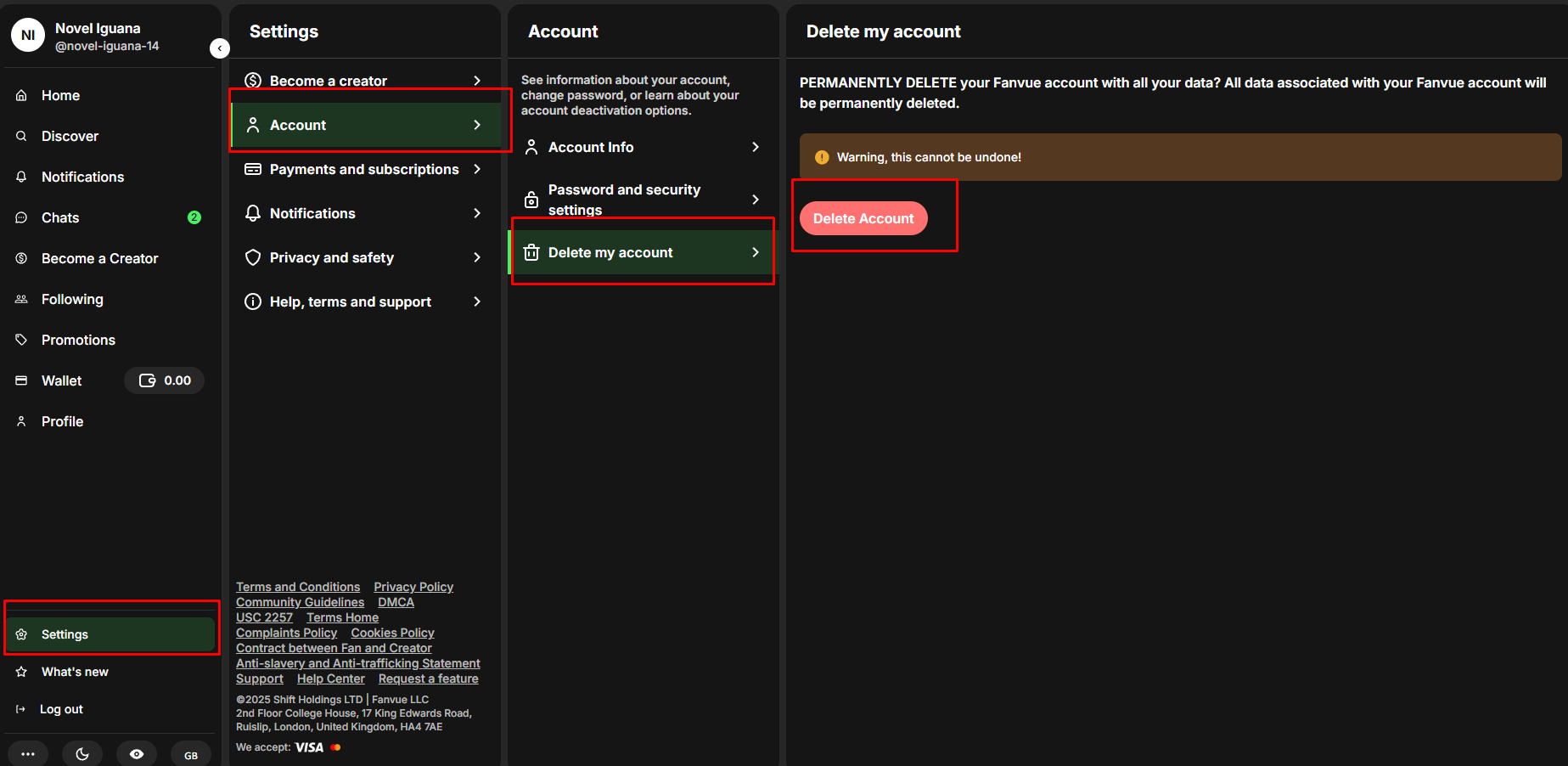 fanvue delete account